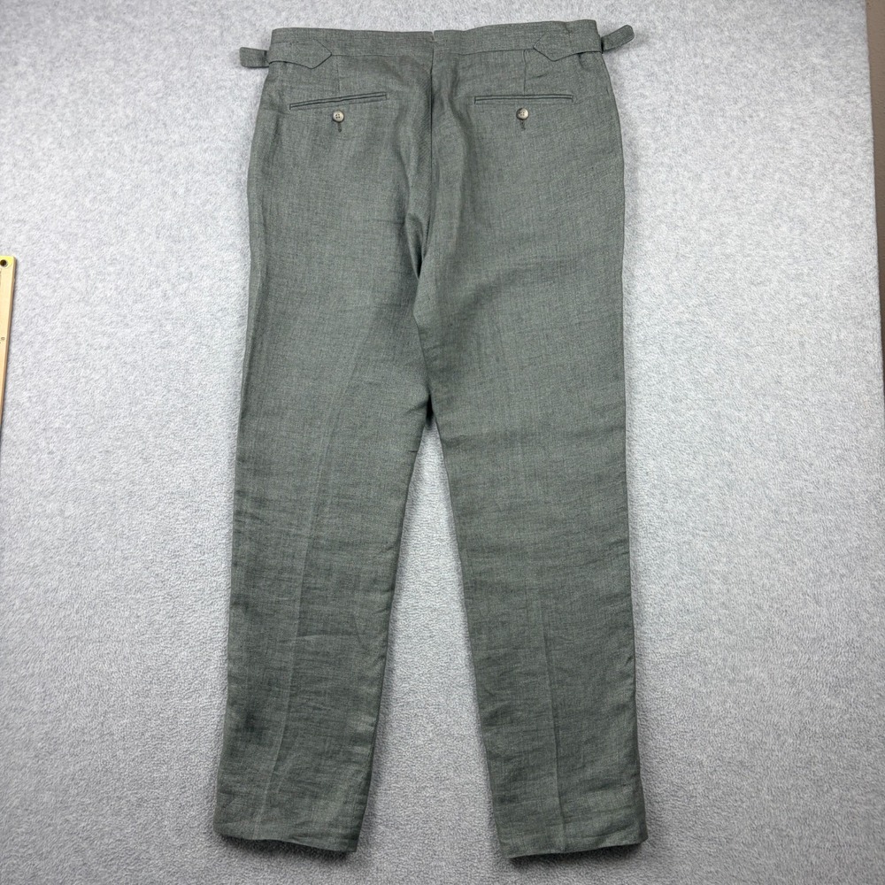 Suitsupply Pants Mens 34x32 Green Brescia Pure Linen Dress Trouser Side Adjuster - Picture 4 of 8